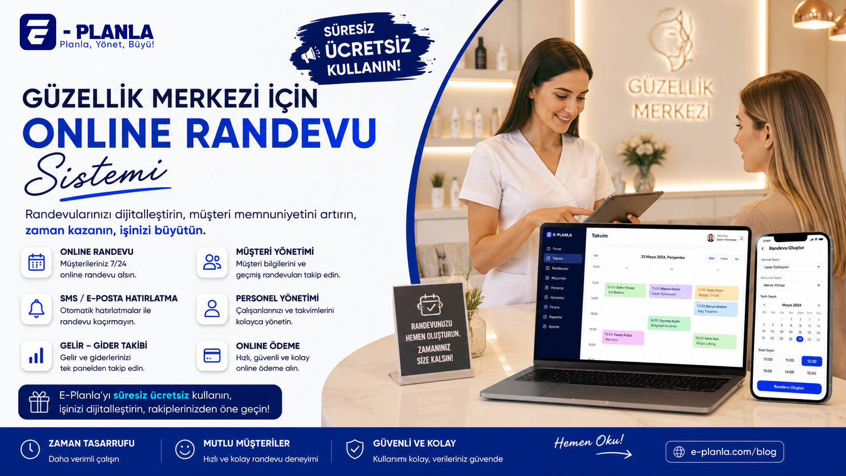 Güzellik Merkezi Randevu Programı | Online Randevu | E-Planla