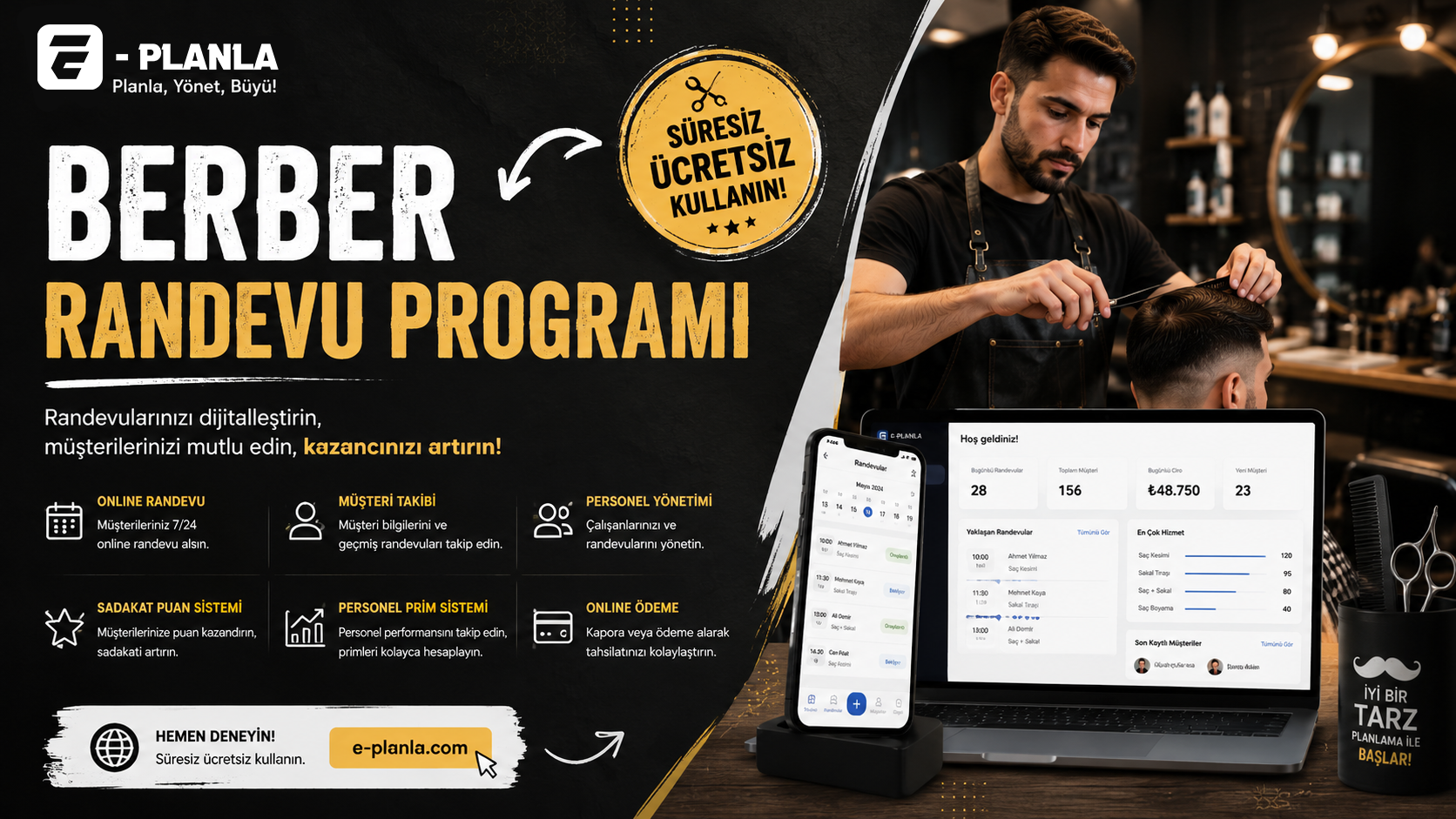 Berber Randevu Programı | Erkek Kuaförü Randevu Sistemi | E-Planla