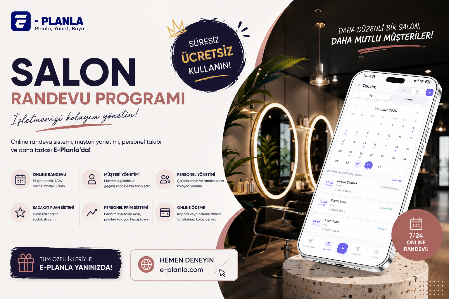 Salon Randevu Programı | Online Randevu Sistemi | E-Planla